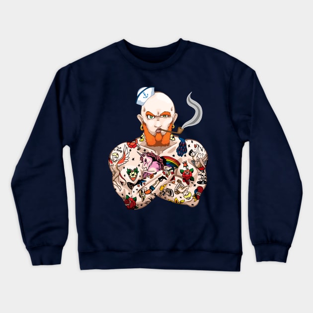 Seaman Stan the Tattooed Man Crewneck Sweatshirt by Von Plundercat